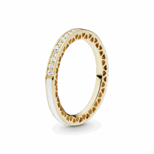 Ring in 14k with clear cubic zirconia and silver enamel