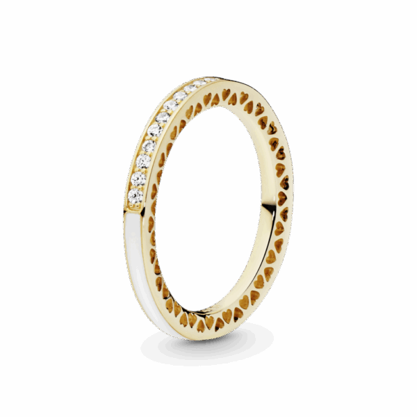 Ring in 14k with clear cubic zirconia and silver enamel