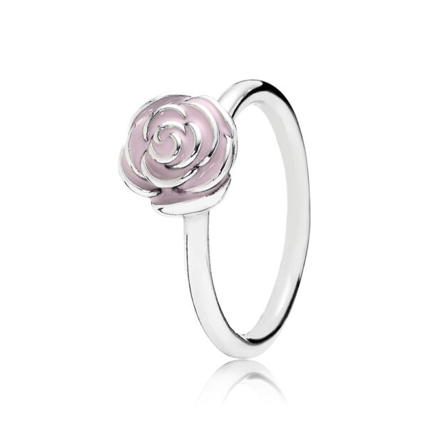 Rose silver ring with pink enamel
