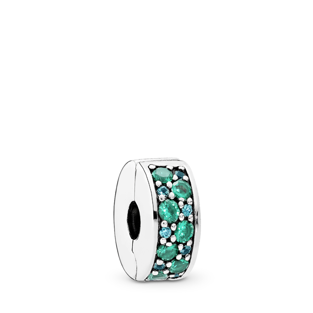 Silver clip with teal cubic zirconia