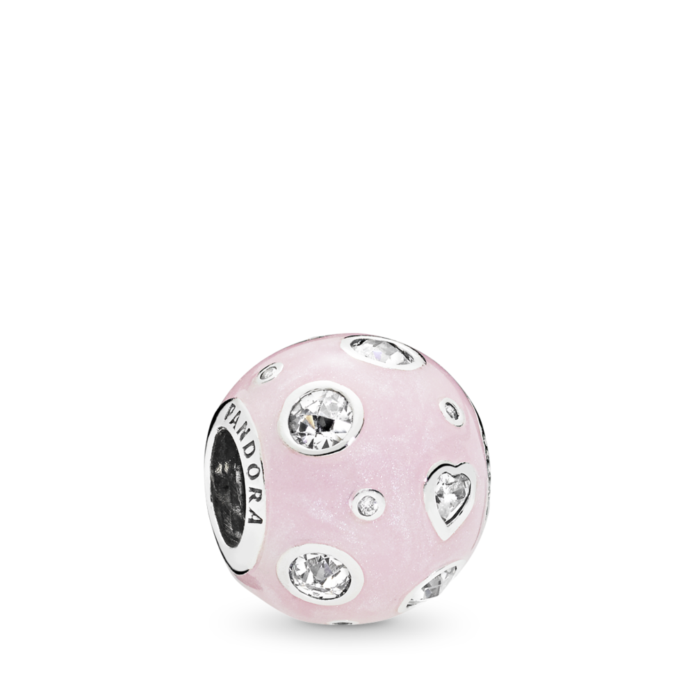 Silver charm with pink enamel and clear cubic zirconia