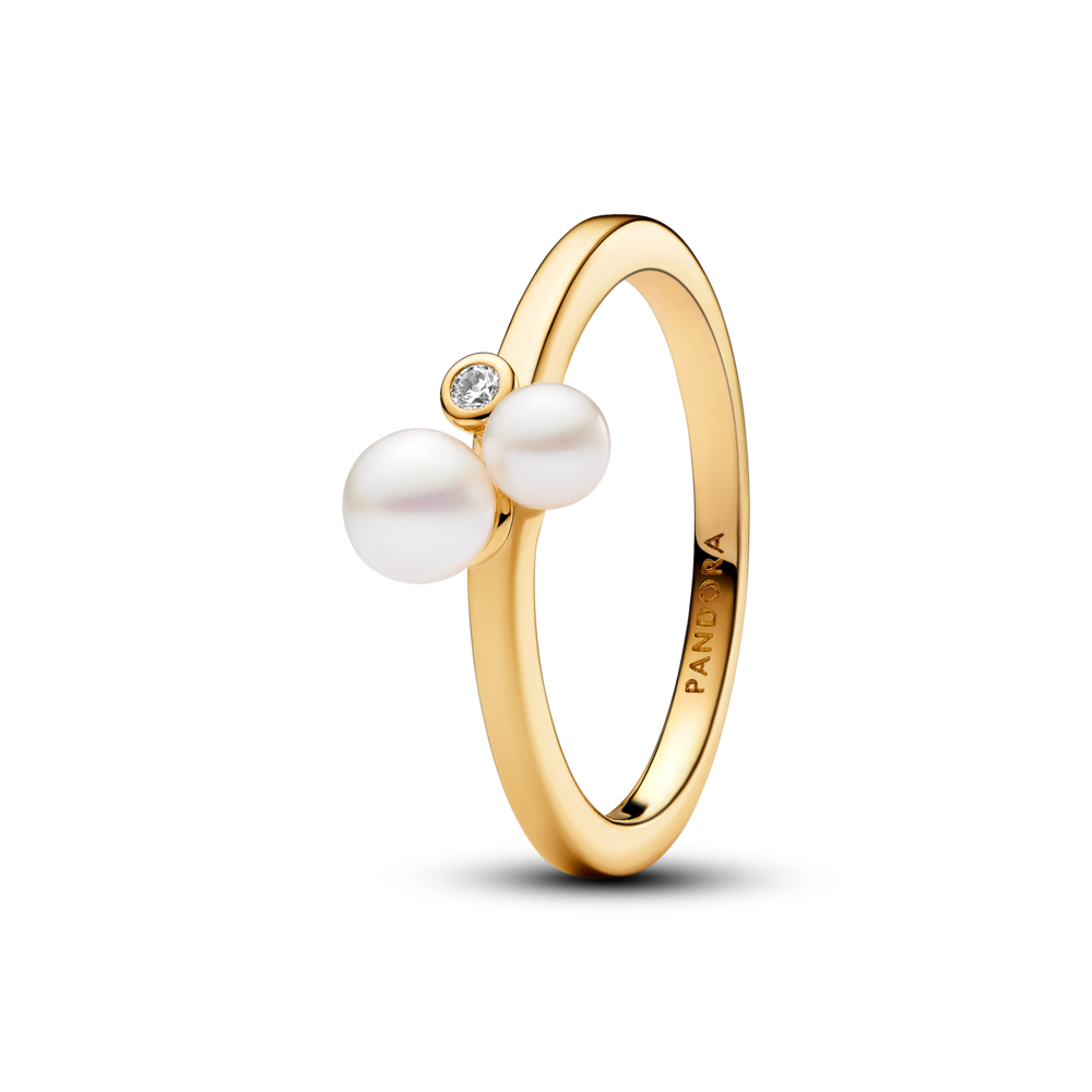 טבעת ציפוי זהב פנינים וזרקון