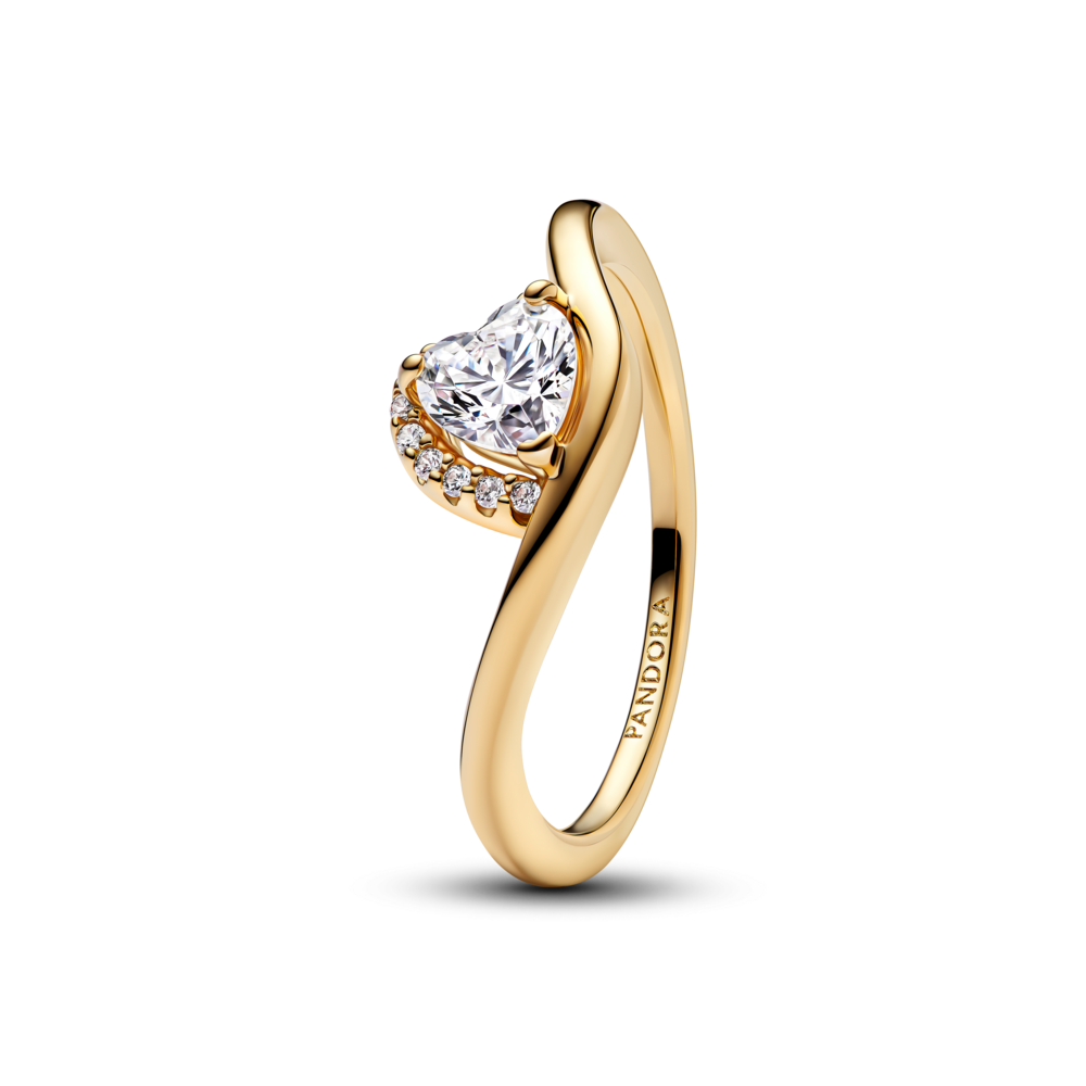 טבעת גל ציפוי זהב לב מנצנץ