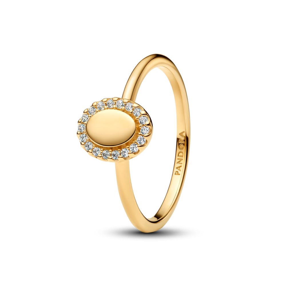 טבעת זרקונים אליפסה ציפוי זהב - ניתן לחריטה