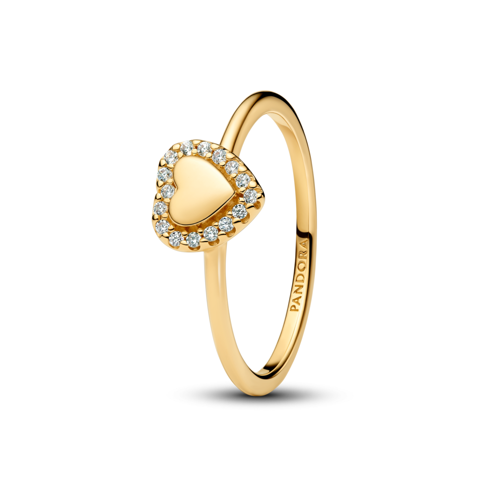 טבעת זרקונים לב ציפוי זהב - ניתן לחריטה