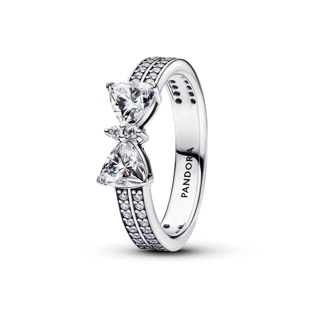 טבעת כסף כפולה פפיון נוצץ