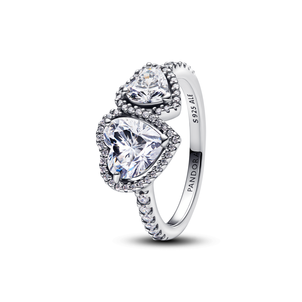 טבעת כסף דאבל לב מנצנץ