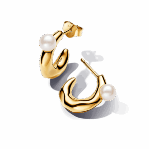 עגילי חישוק פנינה ציפוי זהב צורה גלית