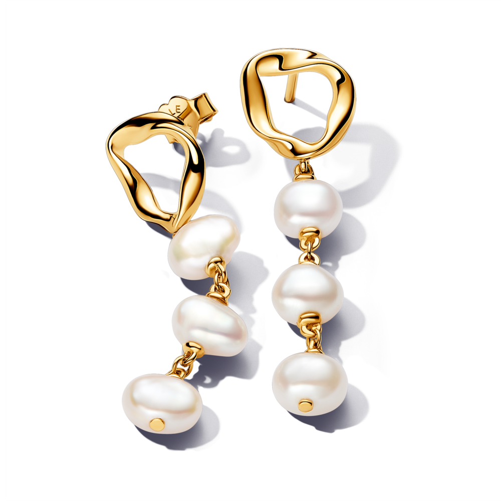 עגילי דרופ ציפוי זהב שלוש פנינים