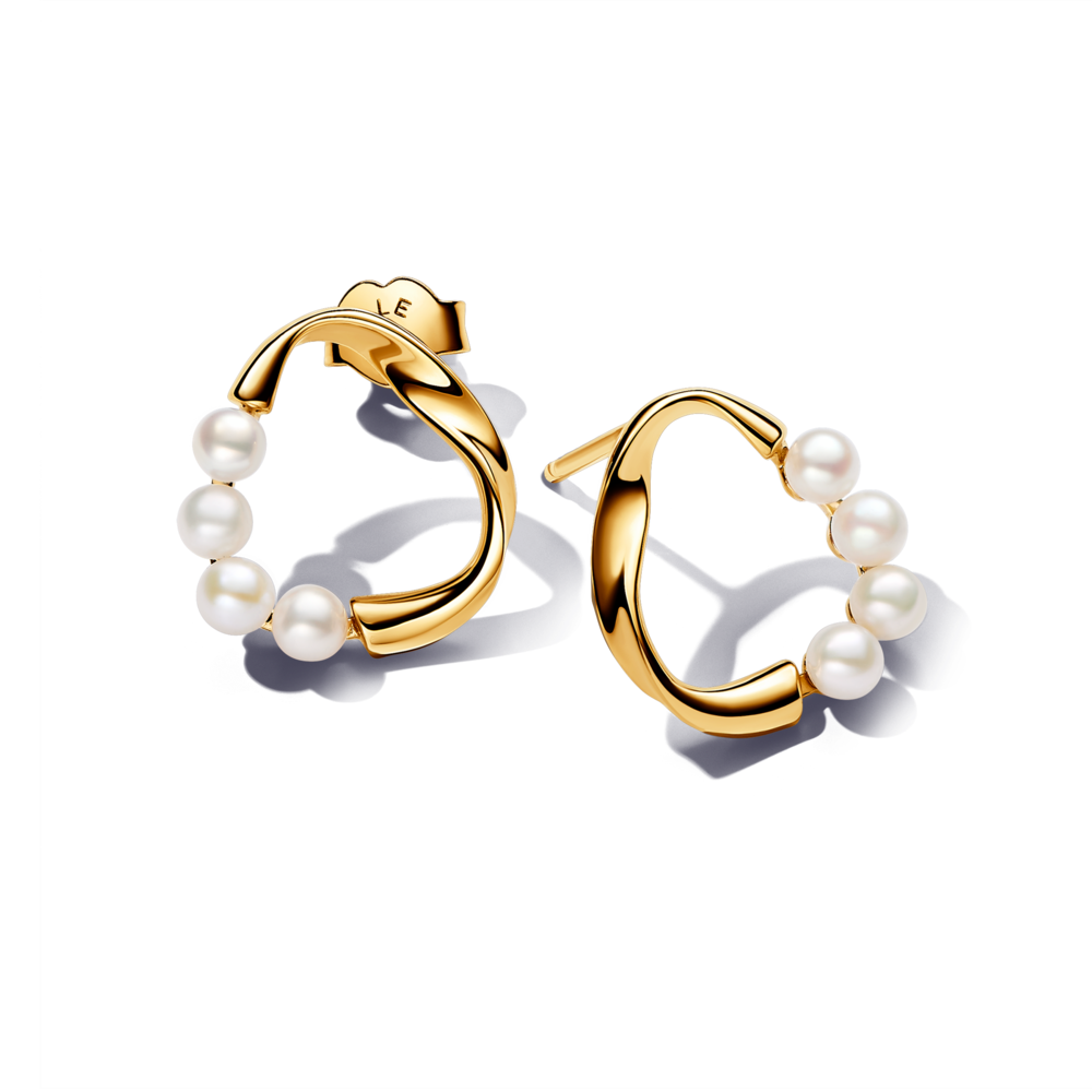 עגילי ציפוי זהב צמודים מעגל פנינים