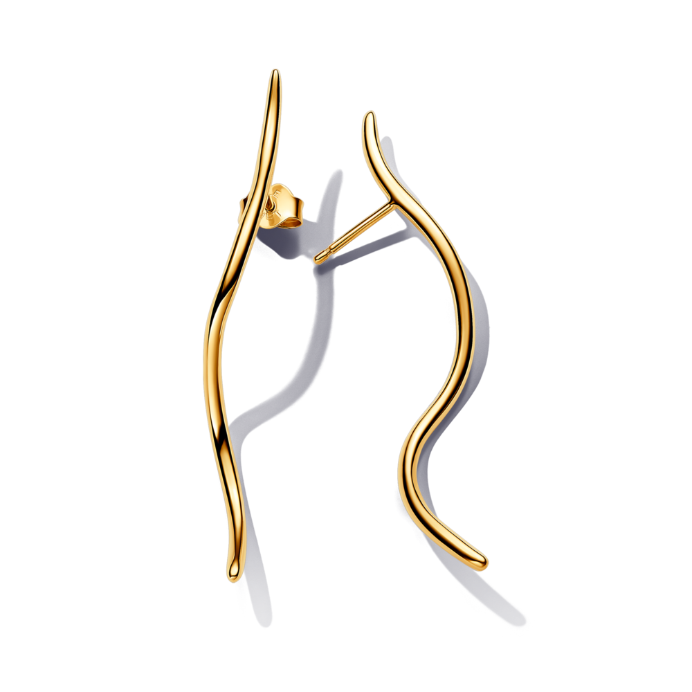 עגילי ציפוי זהב צמודים קו גלי