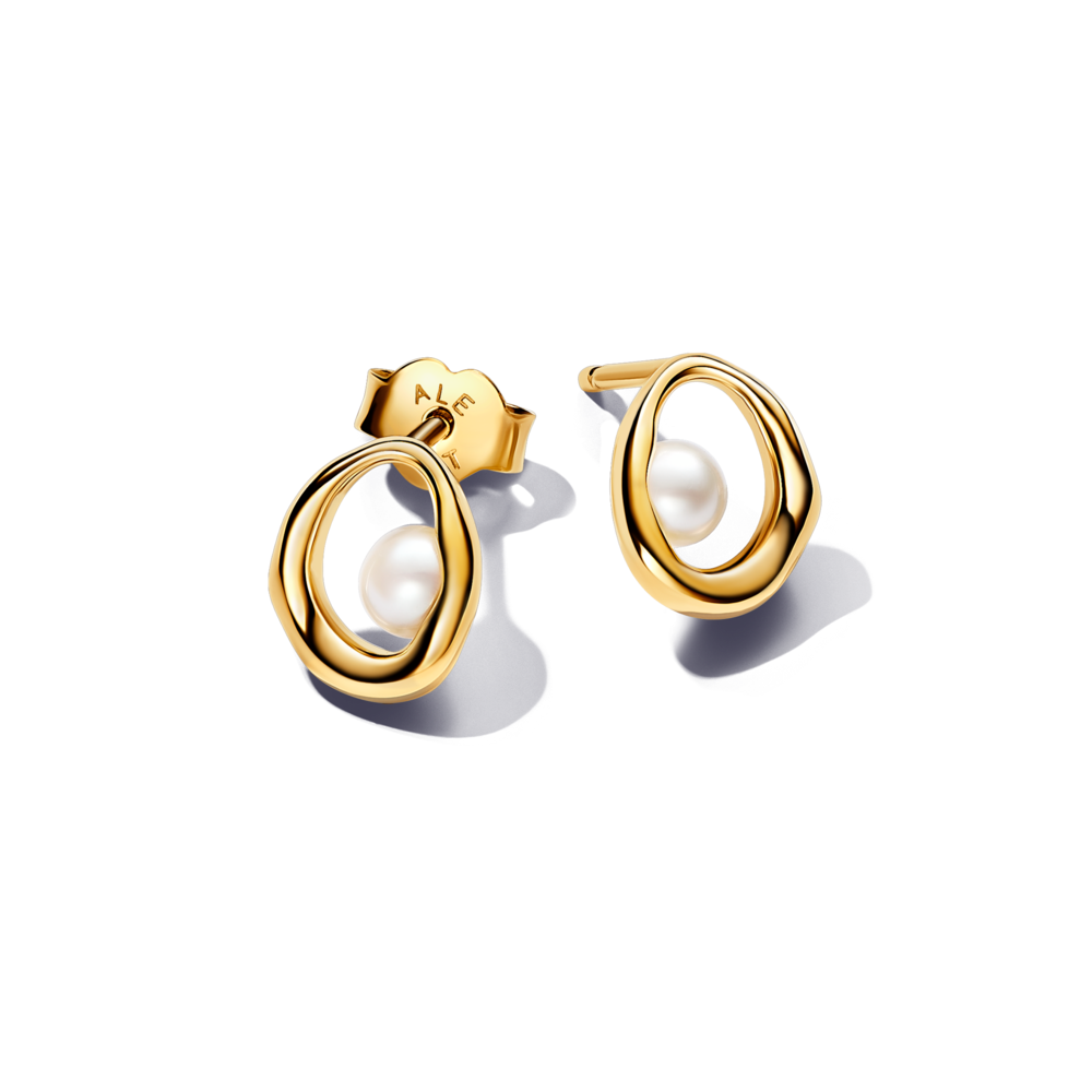 עגילי ציפוי זהב צמודים מעגל פנינה