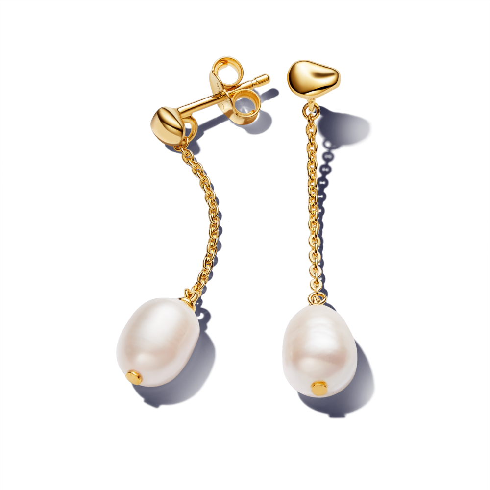 עגילי דרופ ציפוי זהב בשילוב פנינה