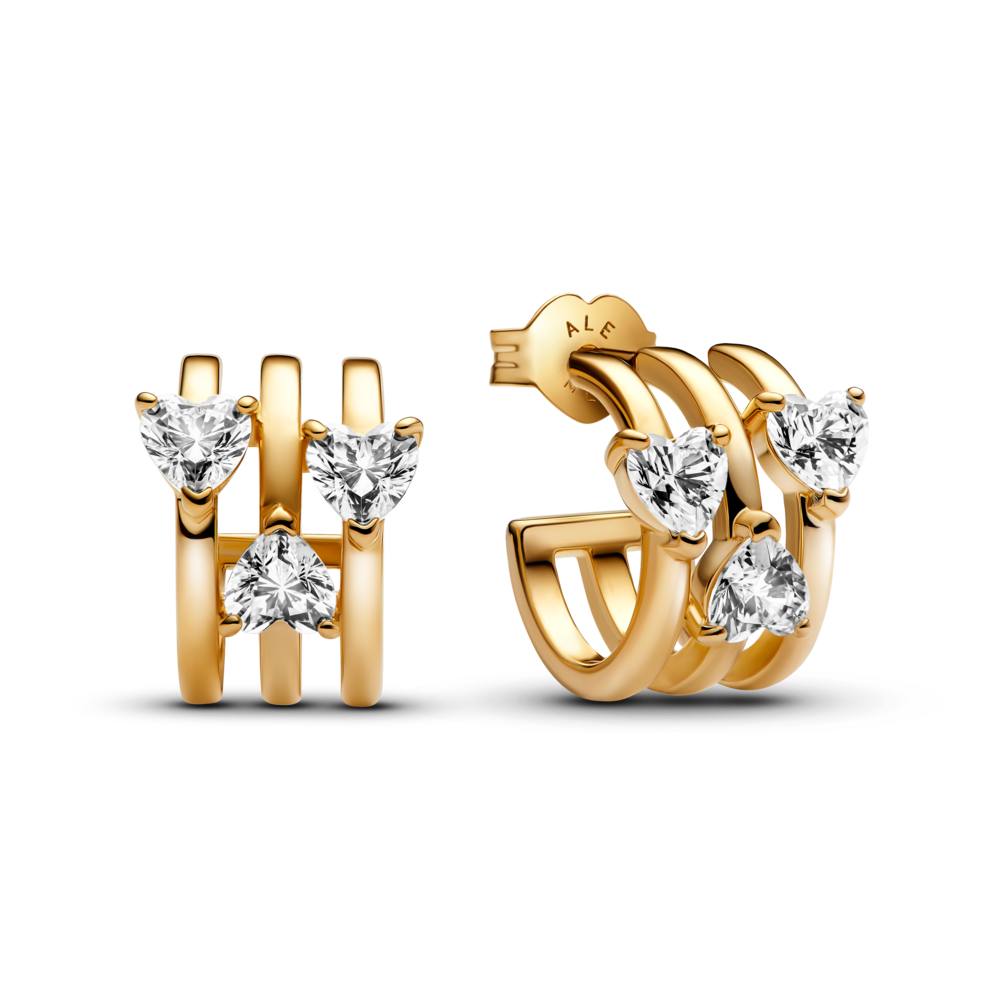 עגילי חישוק טריפל לאב ציפוי זהב