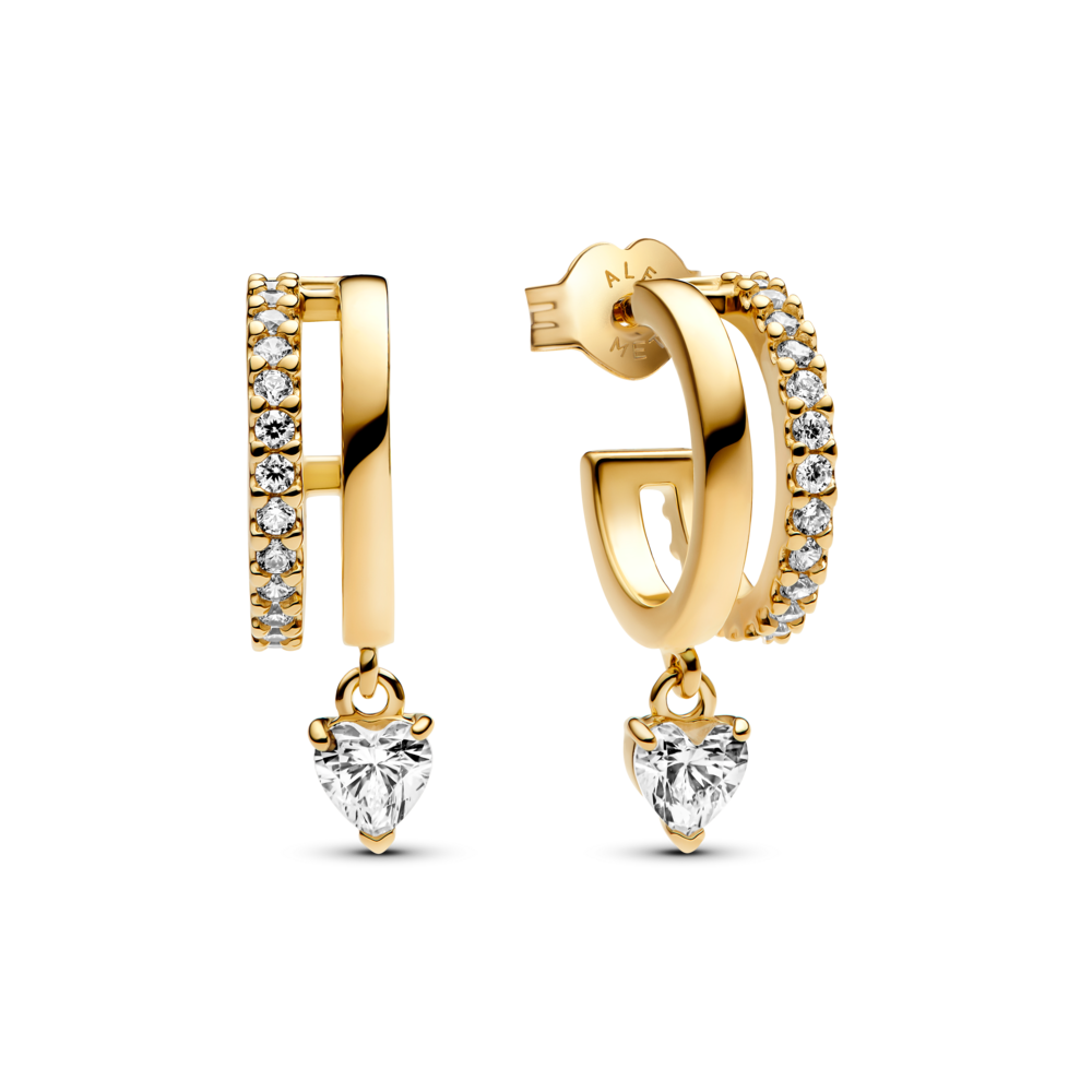 עגילי חישוק תליון לב ציפוי זהב