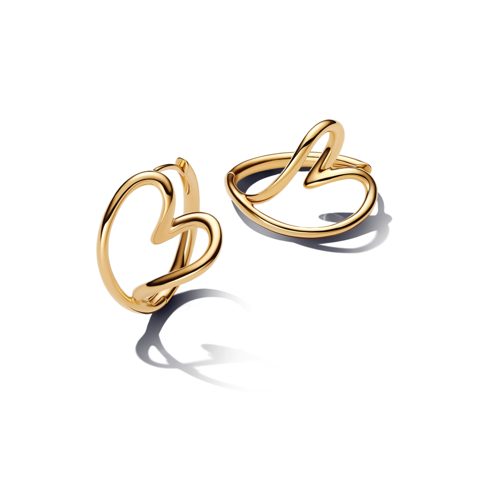 עגילי חישוק ציפוי זהב לב מאויר