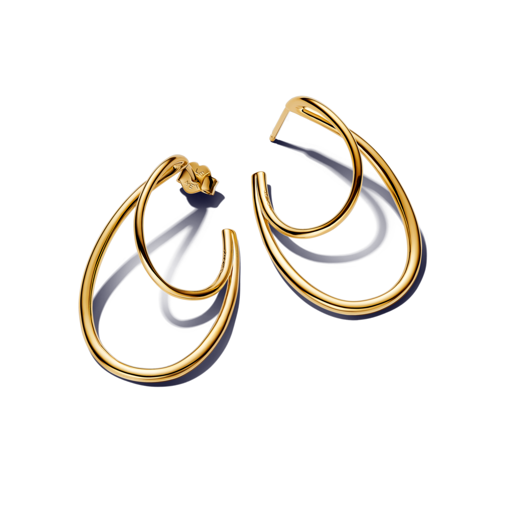 עגילי חישוק כפולים ציפוי זהב עיצוב גלי