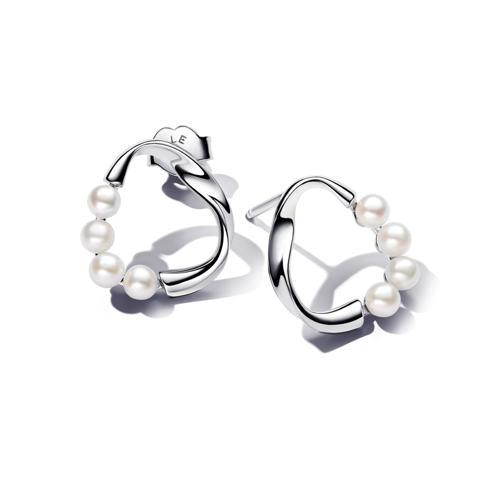 עגילי כסף צמודים מעגל פנינים