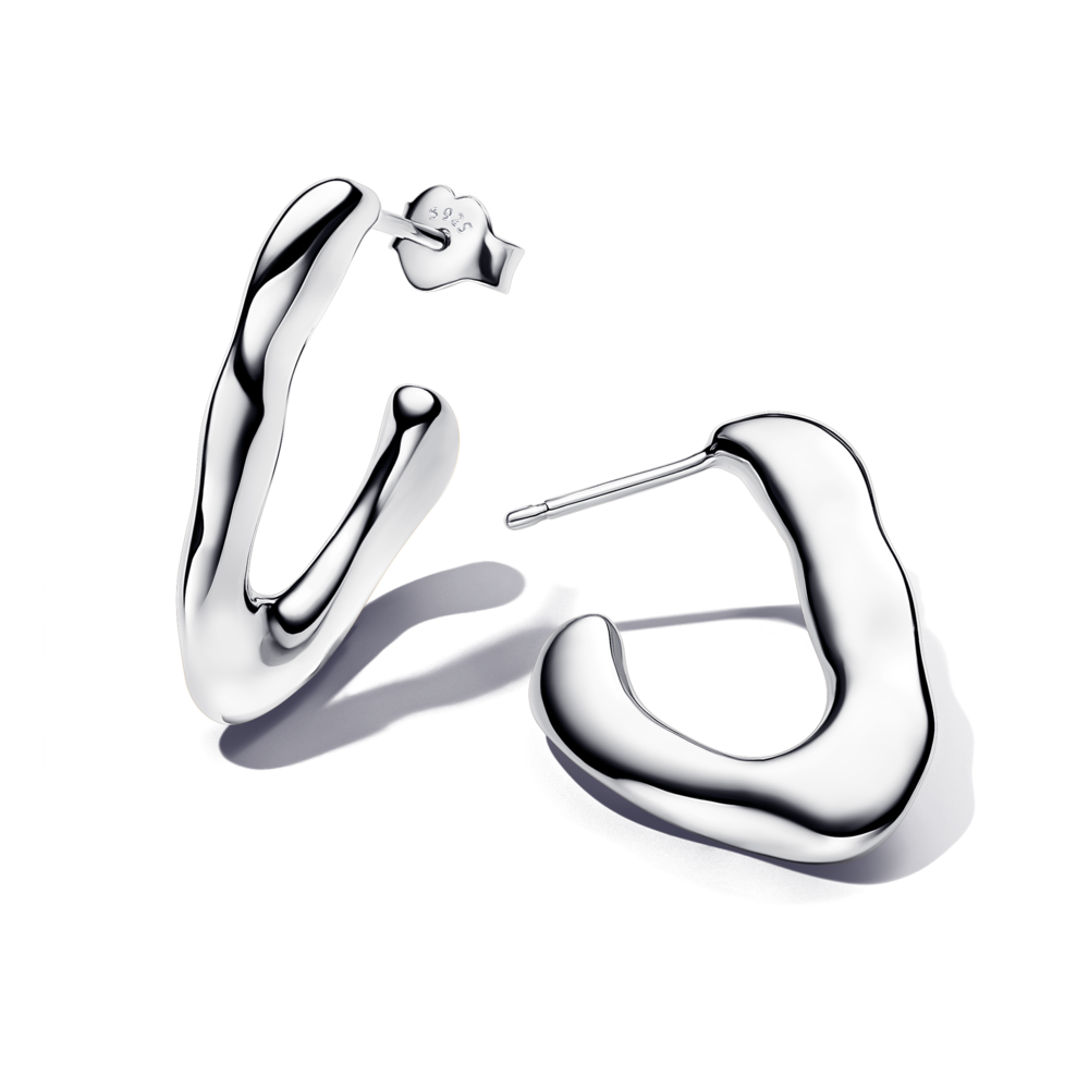 עגילי חישוק כסף V צורה גלית