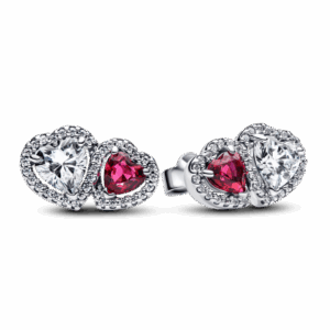 עגילי כסף צמודים דאבל לב אדום