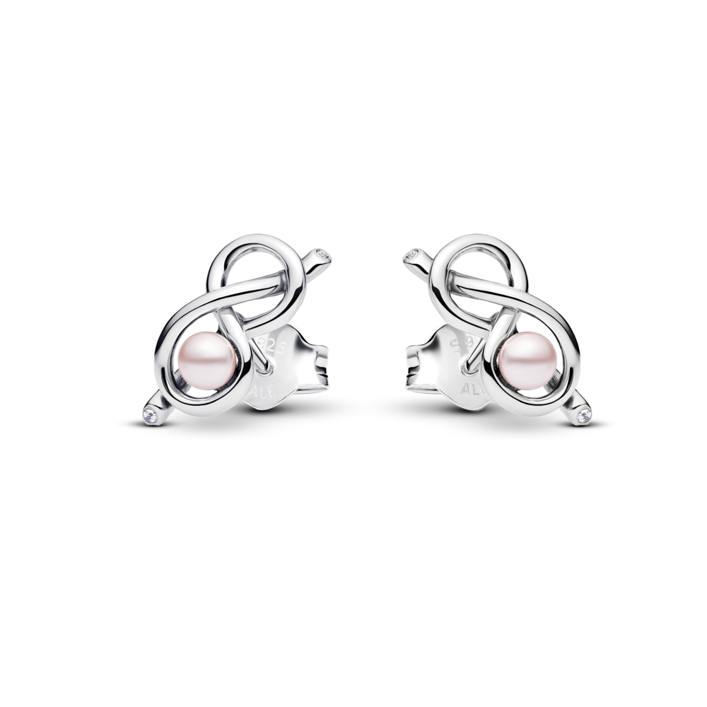 עגילי כסף אינפיניטי בשילוב פנינה