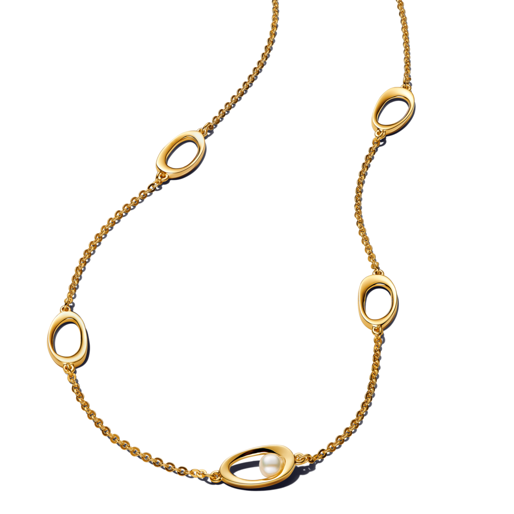 שרשרת ציפוי זהב חוליות בשילוב פנינה