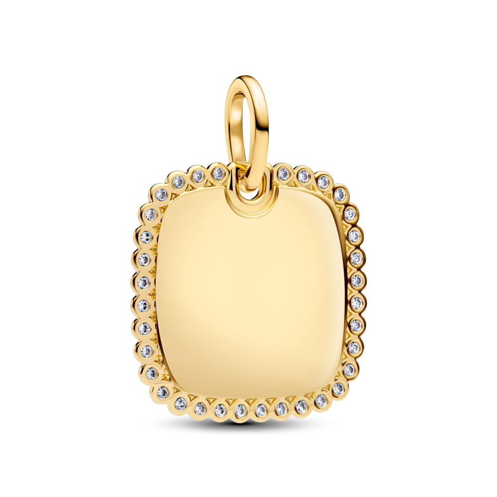 תליון מרובע ציפוי זהב וזרקונים ניתן לחריטה