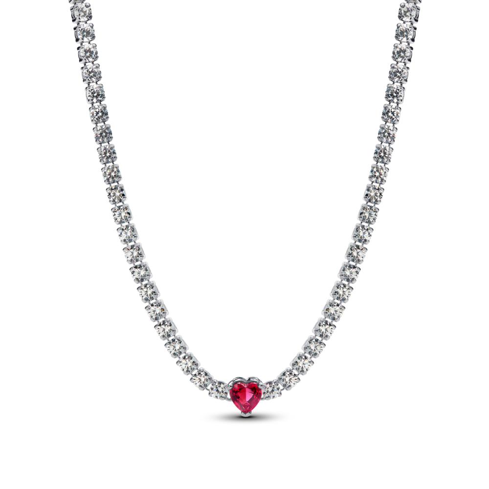 שרשרת כסף לב קריסטל אדום