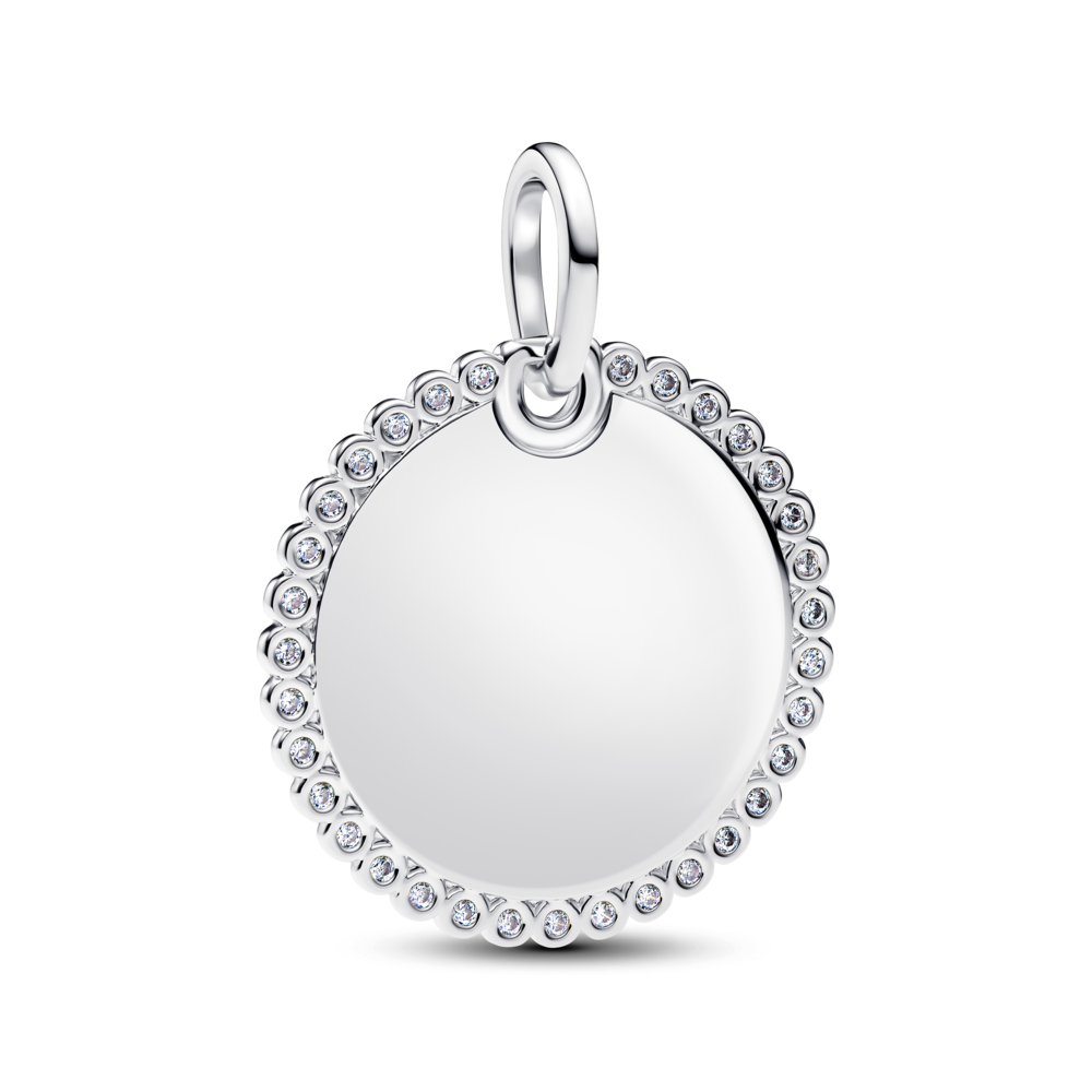 תליון כסף אליפסה וזרקונים ניתן לחריטה