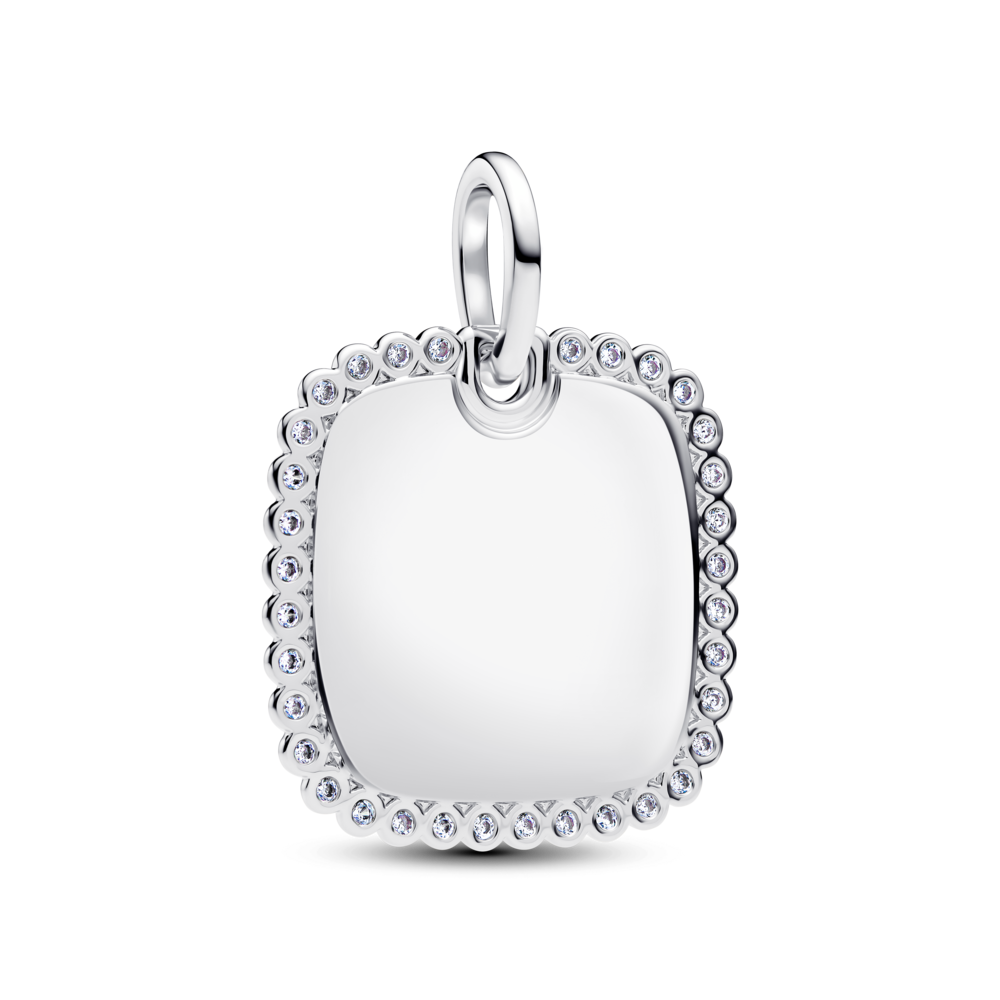 תליון כסף מרובע וזרקונים ניתן לחריטה