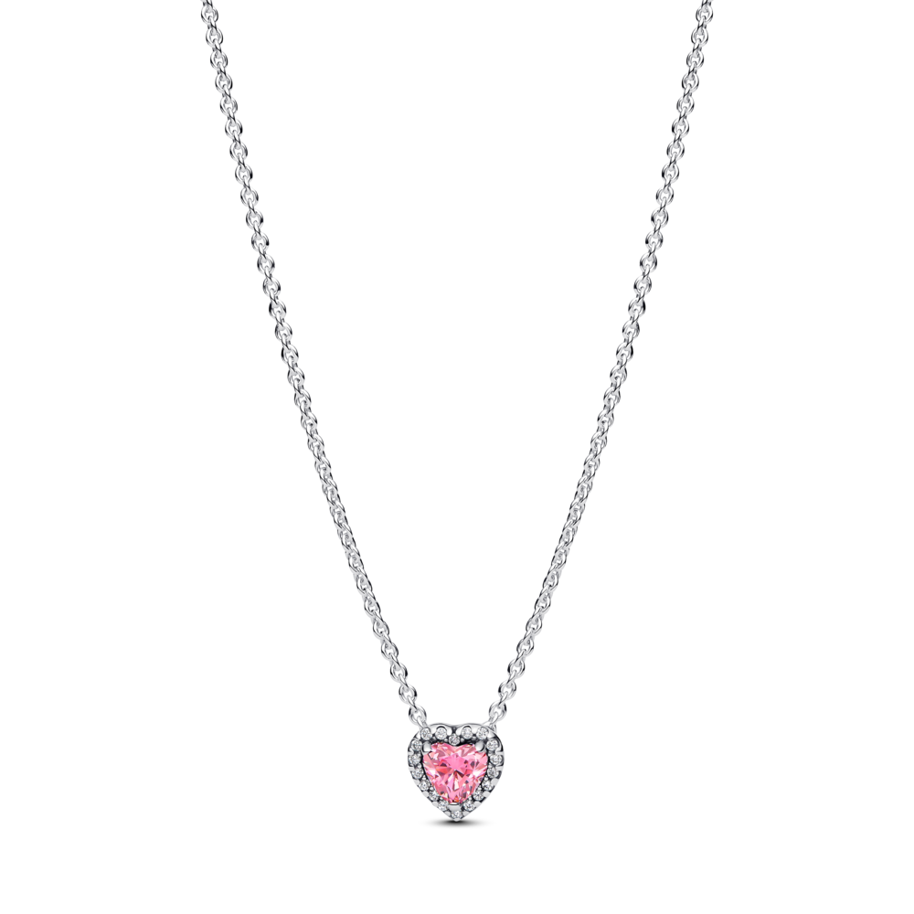 שרשרת כסף לב ורוד מנצנץ