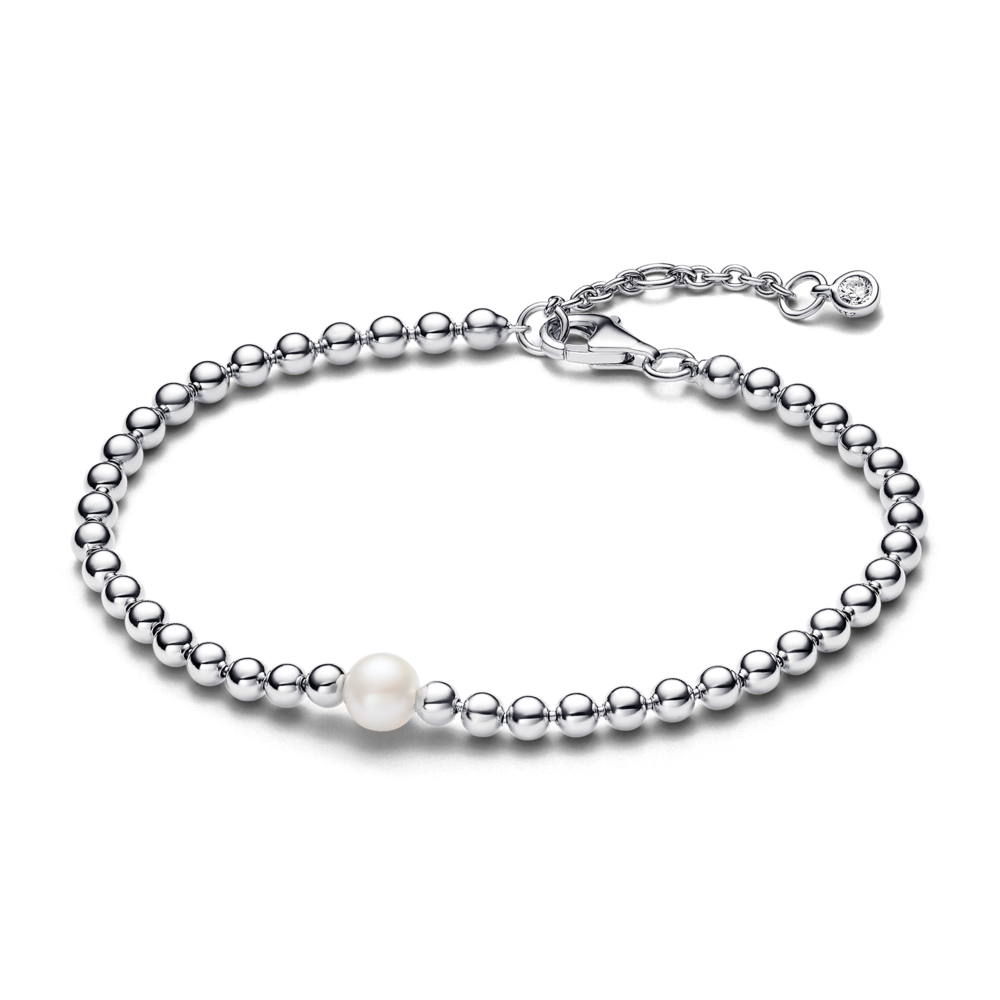 צמיד כסף כדורים מטאליים ופנינה