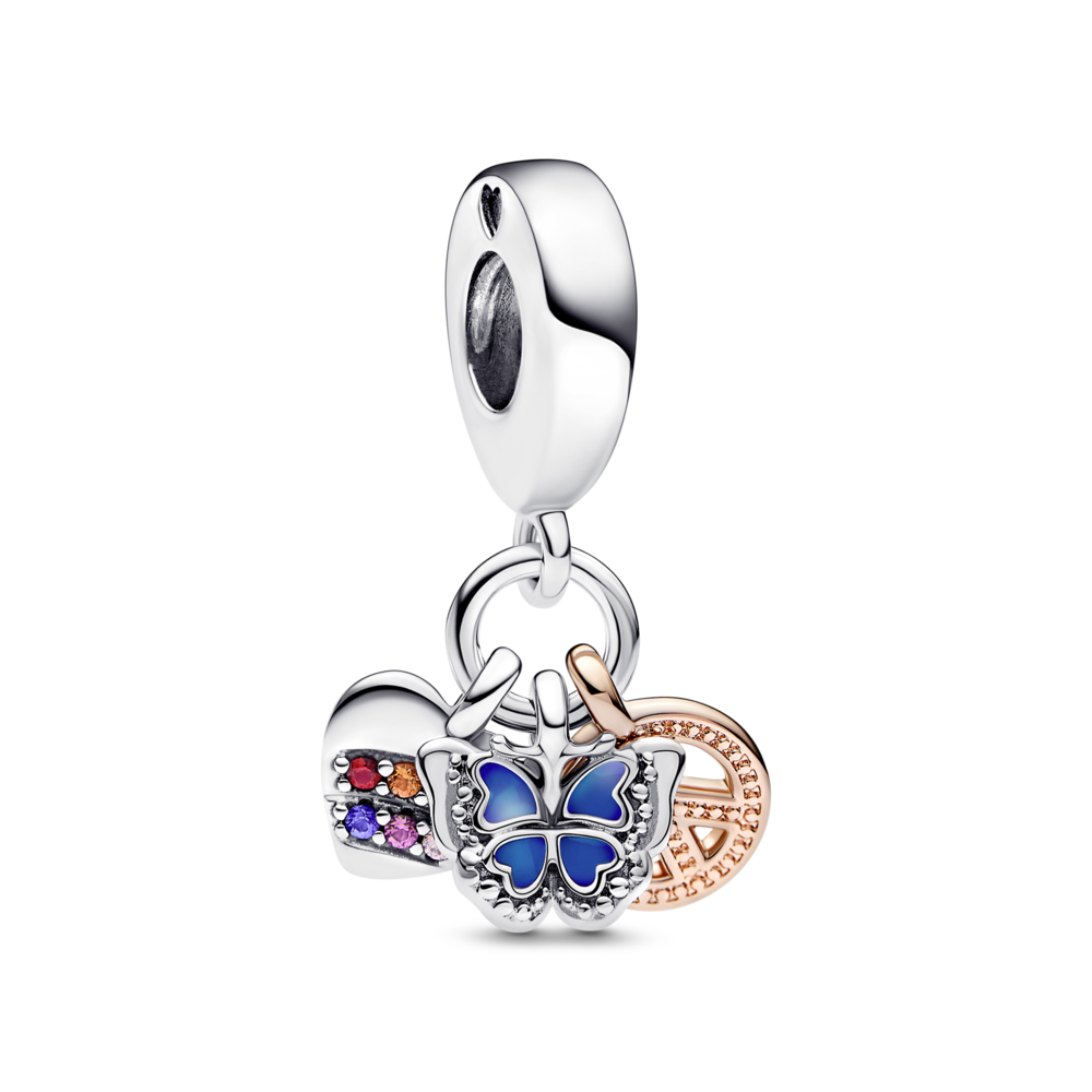 תליון כסף באטרפליי פיס אנד לאב