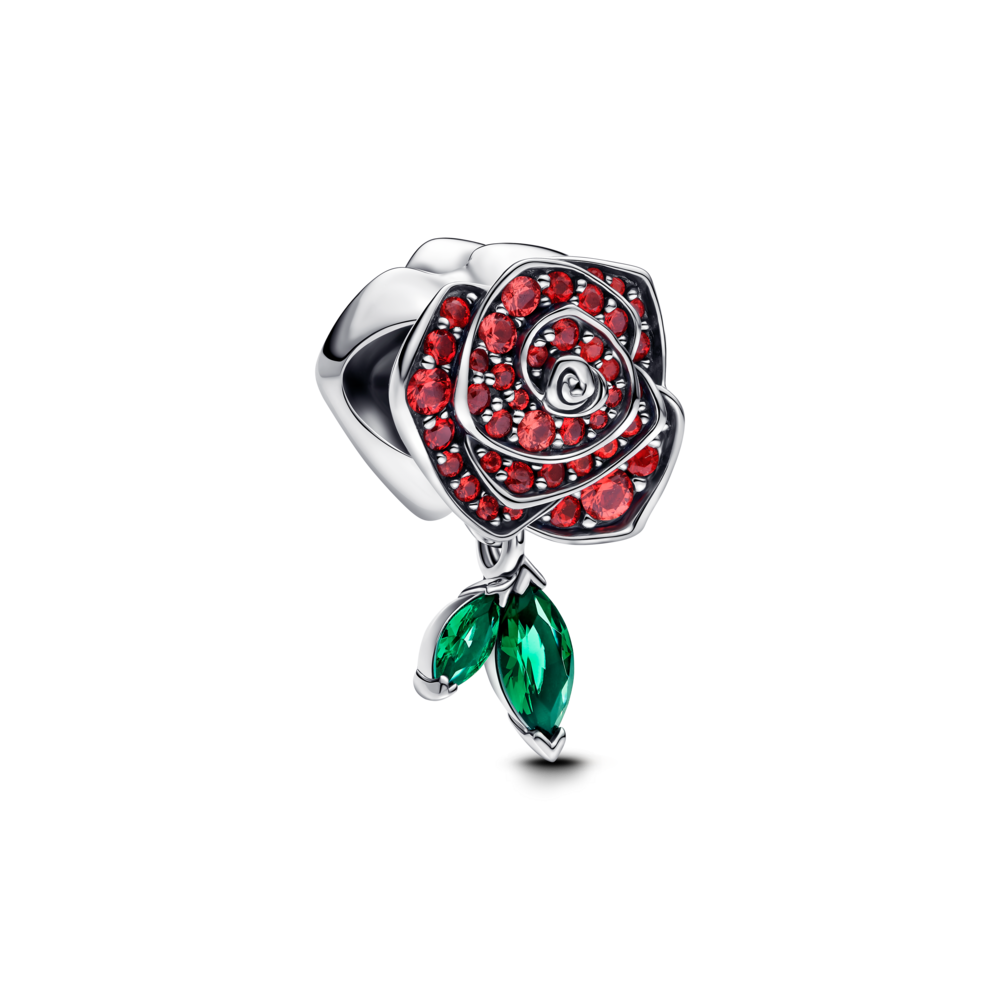 צארמ כסף ורד אדום ועלים ירוקים