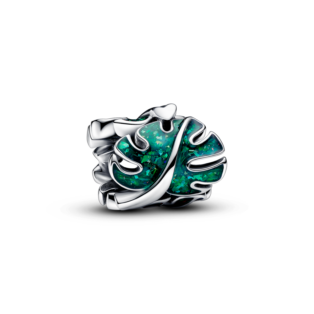 צארמ כסף עלה ירוק מנצנץ