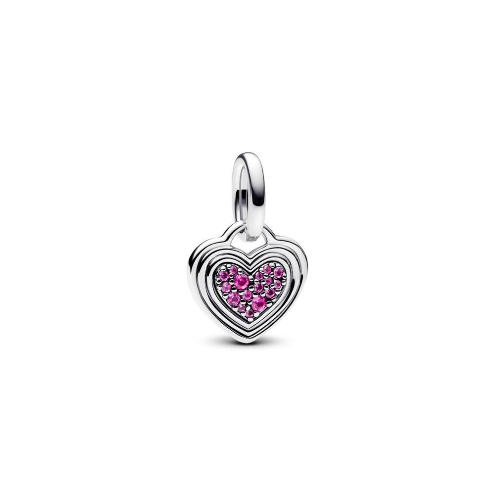 תליון כסף לב קריסטל ורוד - ניתן לחריטה