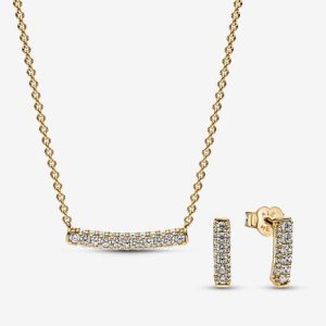 סט שרשרת ועגילים ציפוי זהב גלורי שיבוץ פאווה