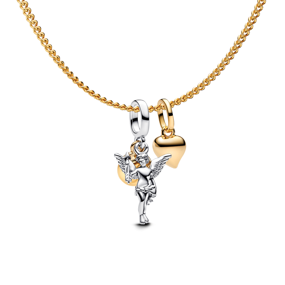 סט שרשרת ציפוי זהב תליוני לב וקופידון