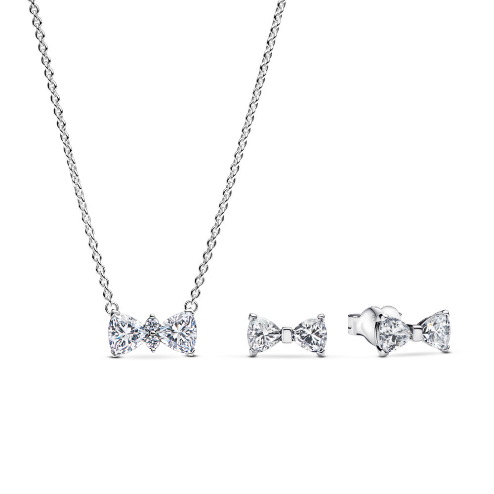 סט כסף שרשרת ועגילי פפיון קטן