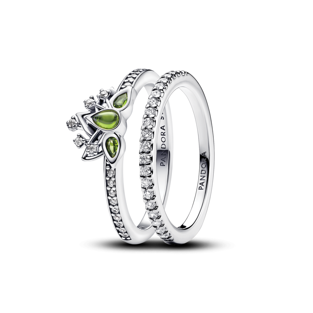 סט טבעות כסף פאווה וכתר טיאנה דיסני