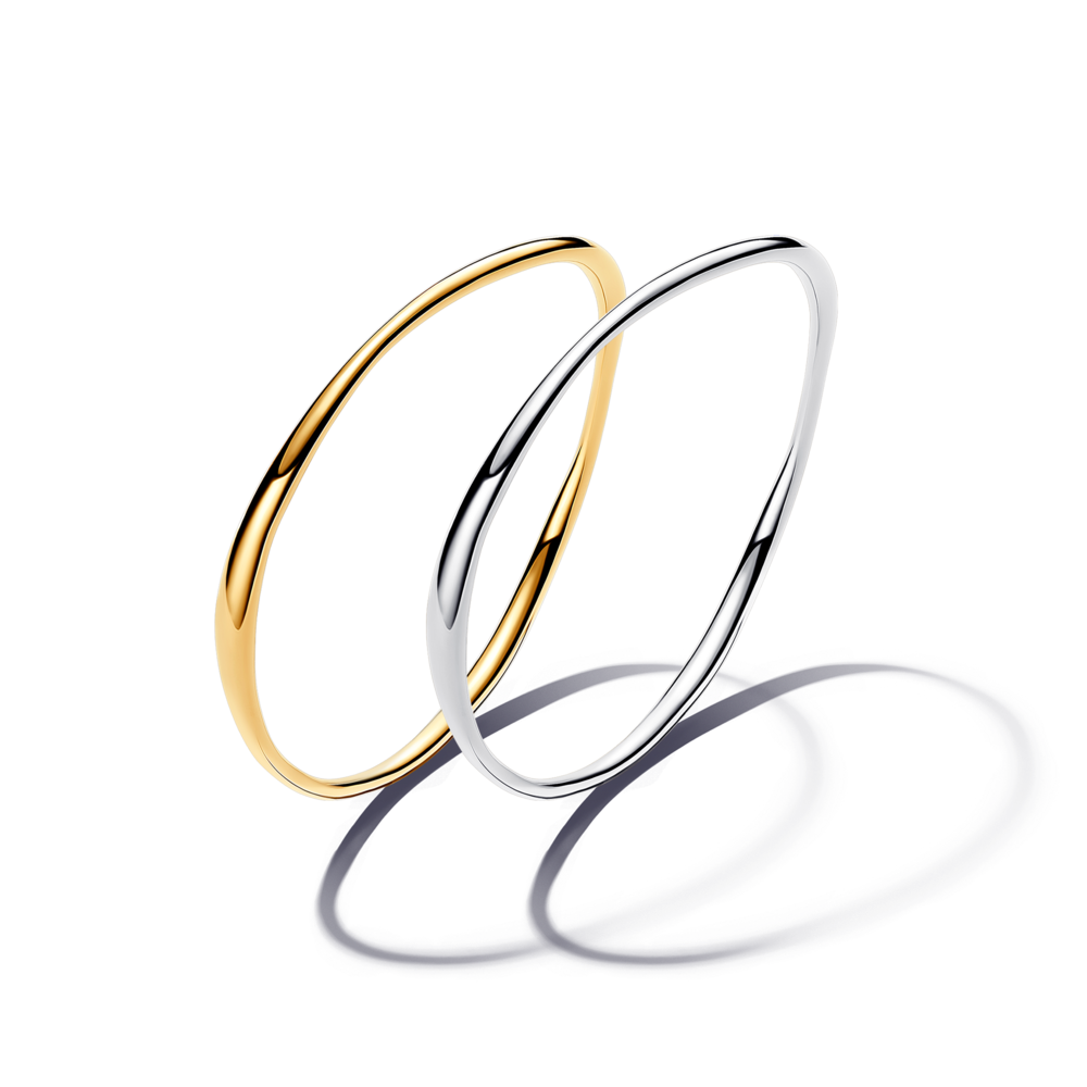 סט צמידי בנגל צורה גלית כסף וציפוי זהב