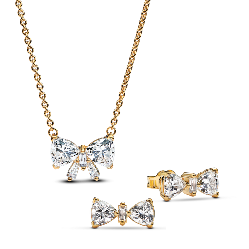 סט שרשרת ועגילי פפיון ציפוי זהב