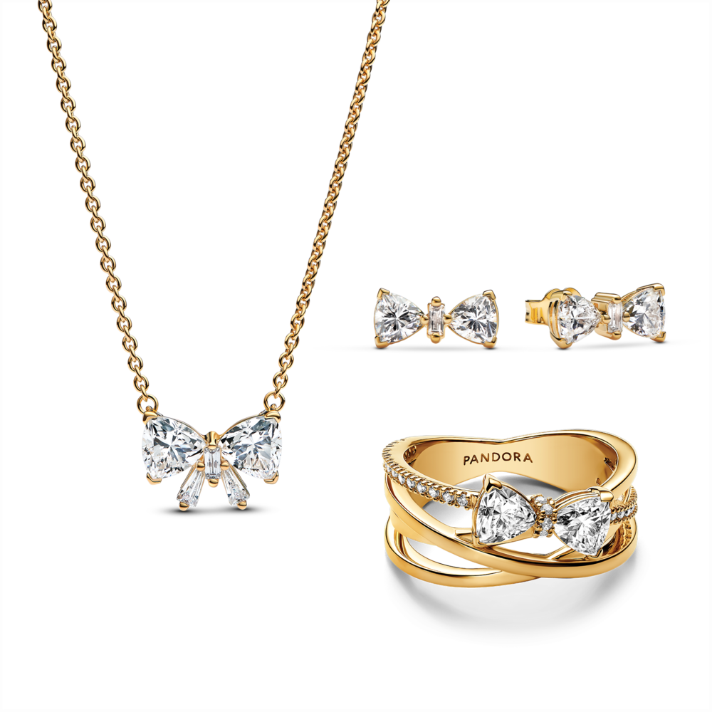 סט טבעת שרשרת ועגילי ציפוי זהב פפיון