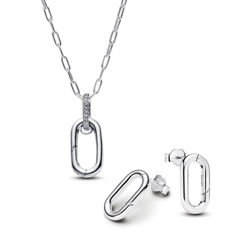 סט כסף עגילים ושרשרת תליון לינק