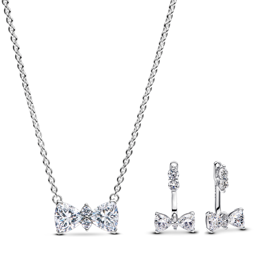 סט כסף שרשרת ועגילי דרופ פפיון