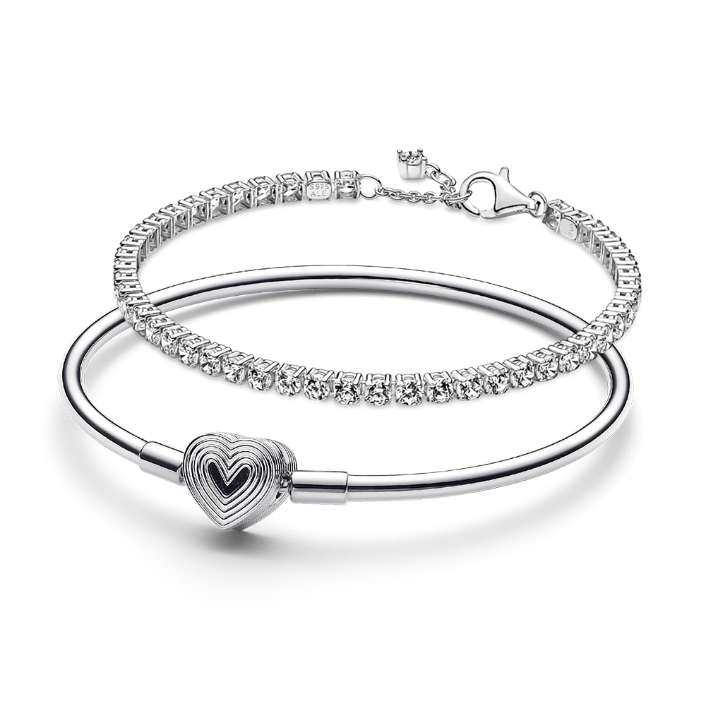 סט צמידי כסף בנגל לב וטניס מרובע