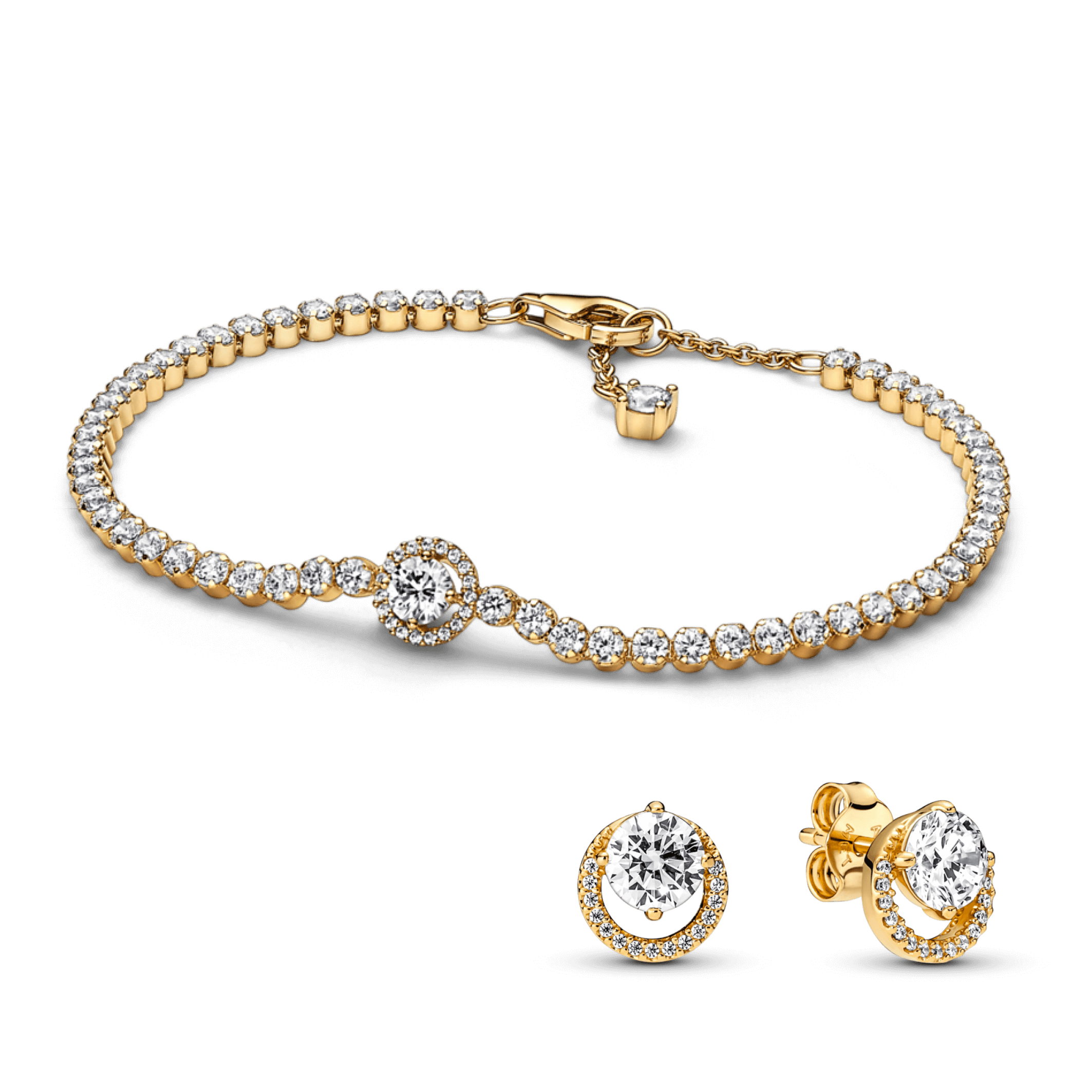 סט ציפוי זהב צמיד טניס ועגילים צמודים