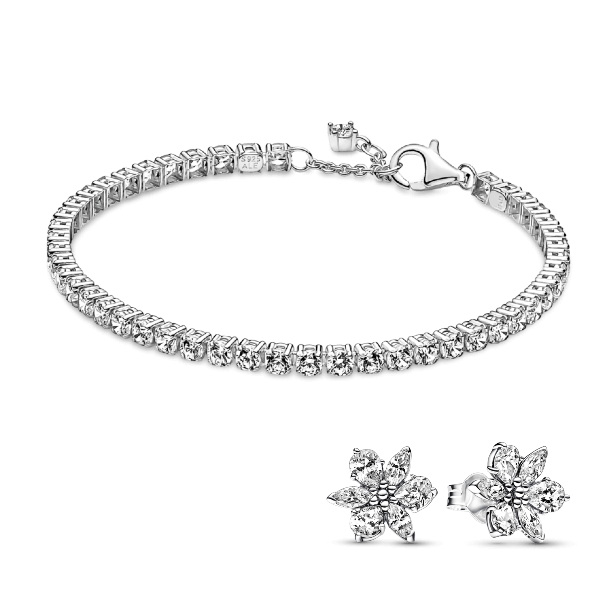 סט צמיד טניס ועגילים צמודים פלאוור