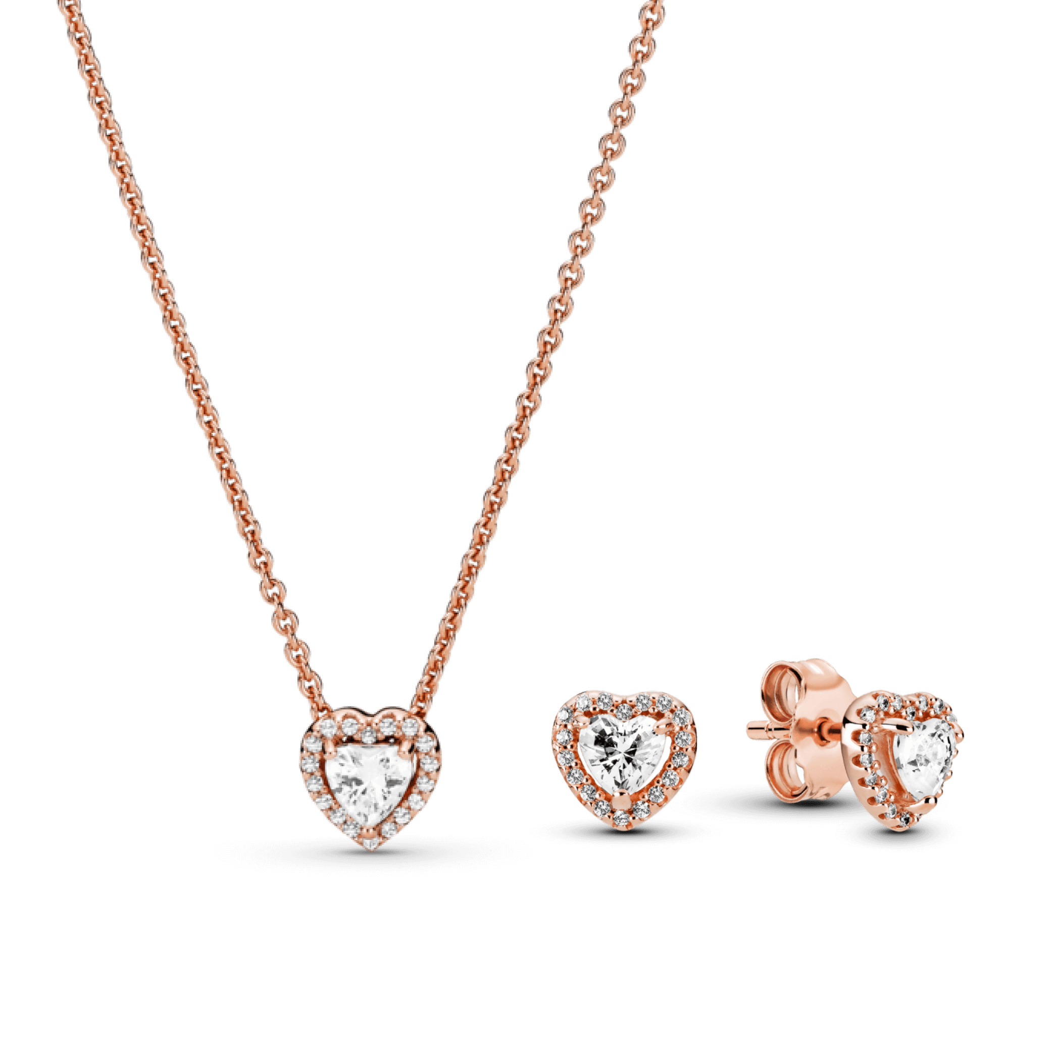 סט רוז שרשרת ועגילים לב מנצנץ