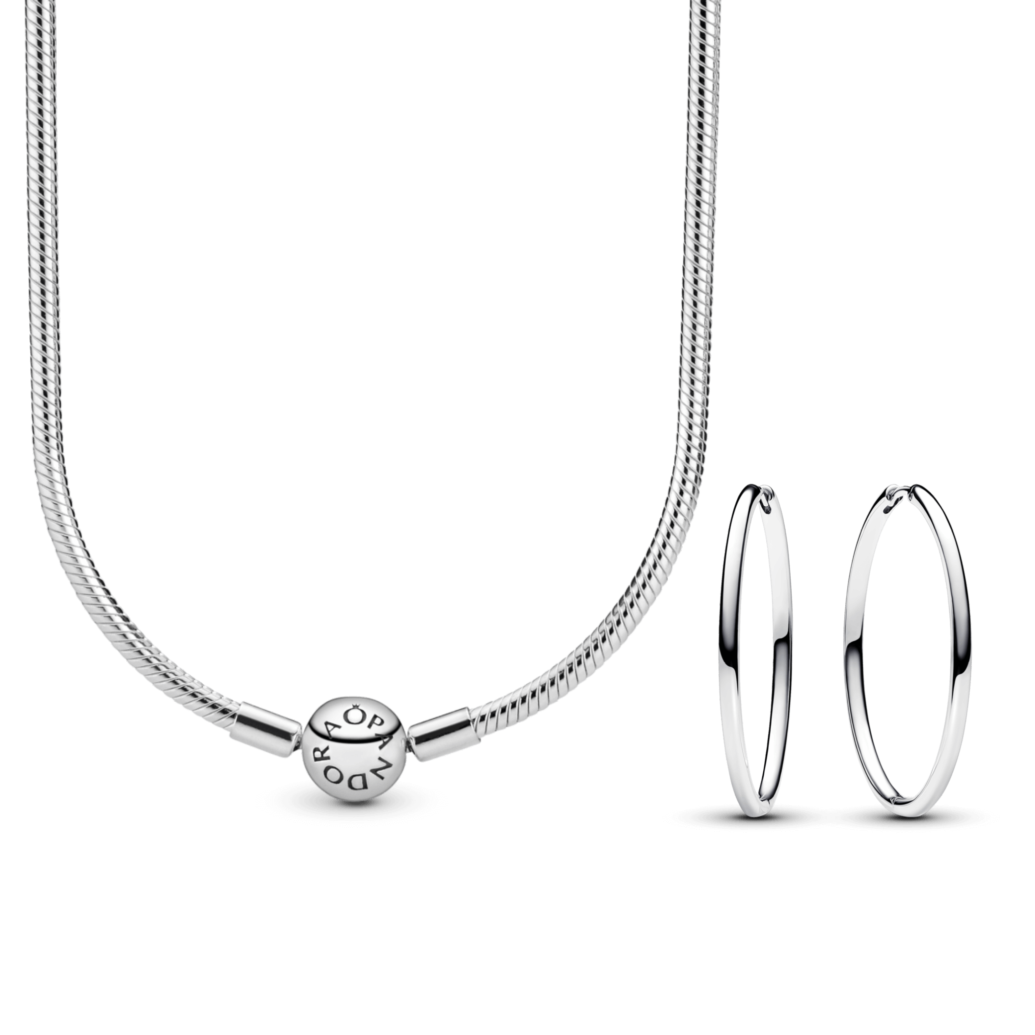 סט כסף שרשרת ועגילי חישוק מומנטס